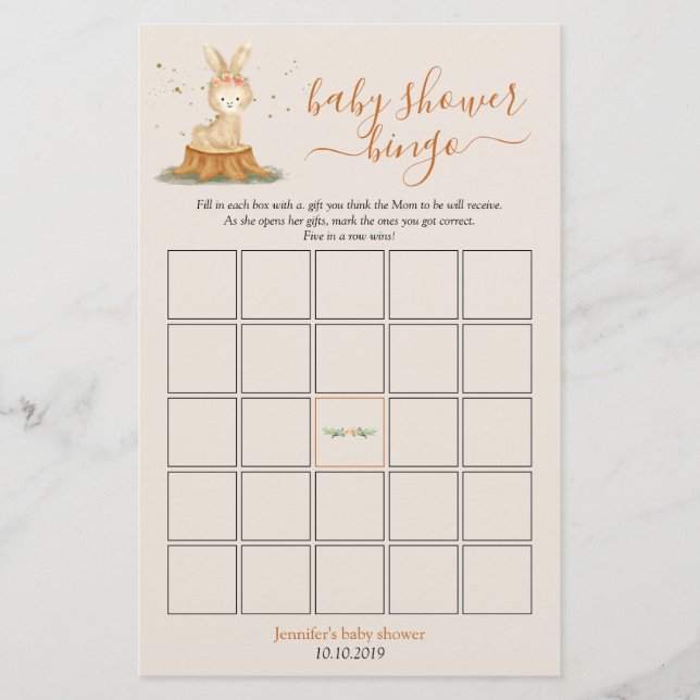 Herfstkonijn Baby Shower Oogst Bingo Spel (Voorkant)
