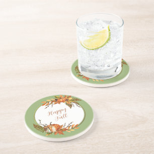 Herfstkonijn en pompoenen met aanpasbare tekst  zandsteen onderzetter