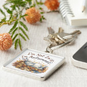 Herfstkonijn in bladeren met grappige luie quote sleutelhanger (Zijkant)