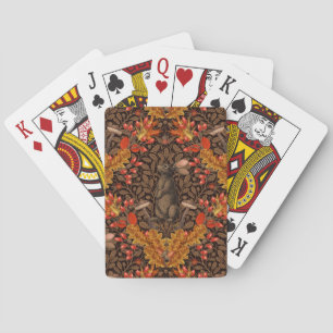 Herfstkonijn op bruin pokerkaarten