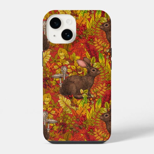 Herfstkonijn op rood iPhone hoesje (Achterkant)
