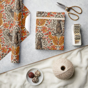 Herfstkonijn op wit cadeaupapier