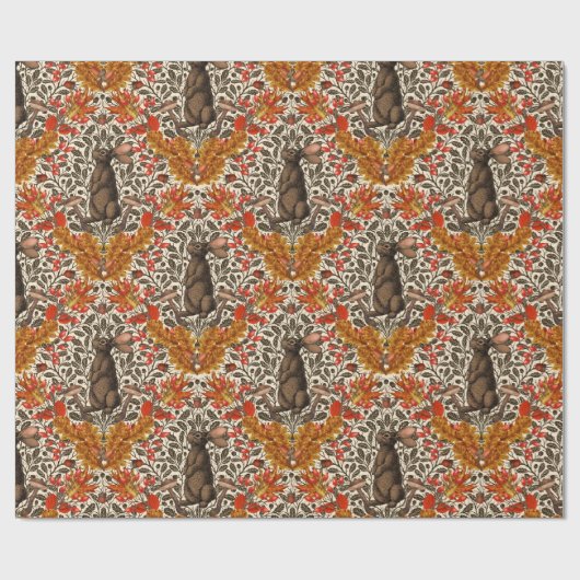 Herfstkonijn op wit cadeaupapier (Vlak)