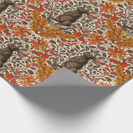 Herfstkonijn op wit cadeaupapier (Hoek)