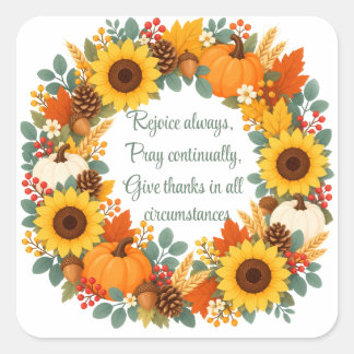 Herfstkrans 1 Thess 5:16-18 Vierkante Sticker