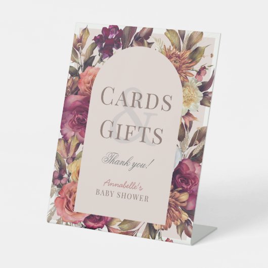 Herfstkrans Arch Roze Baby shower Kaarten & gesche Reclamebord Met Voetstuk (Voorkant)
