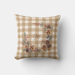 Herfstkrans Bruine Gingham Monogram  Kussen