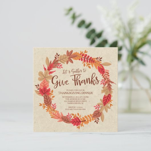 Herfstkrans Geef Bedankt Thanksgiving Diner Kaart (Staand voorkant)