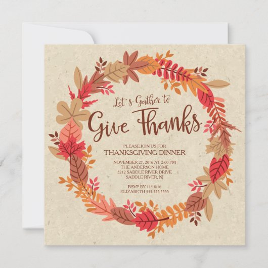 Herfstkrans Geef Bedankt Thanksgiving Diner Kaart