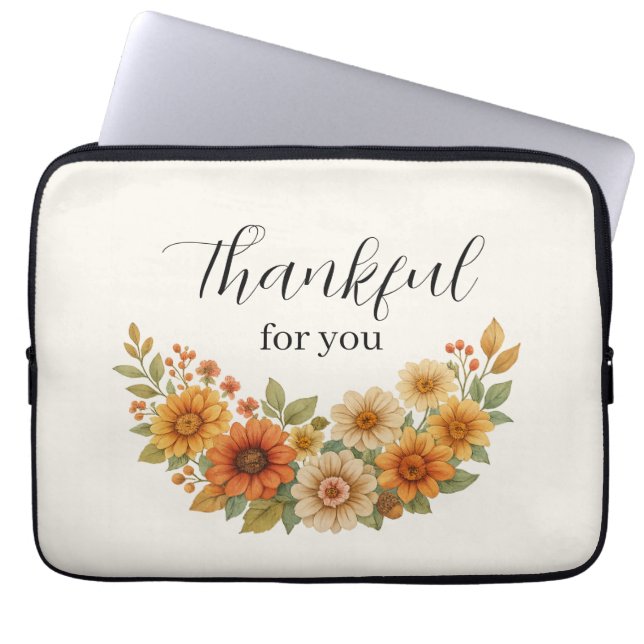 Herfstkrans – Herfst Bloemen Thanksgiving Laptop Sleeve (Voorkant)