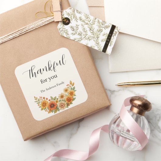 Herfstkrans – Herfst Bloemen Thanksgiving Vierkante Sticker (Geschenken)