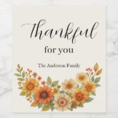 Herfstkrans – Herfst Bloemen Thanksgiving Wijn Etiket (Enkel label)