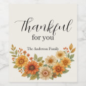 Herfstkrans – Herfst Bloemen Thanksgiving Wijn Etiket (Enkel label)