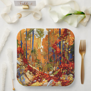 Herfstkrans, kunst door Tom Thomson,  Papieren Bordje