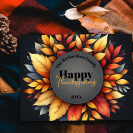 Herfstkrans met sfeervolle herfstbladeren voor Tha Briefkaart