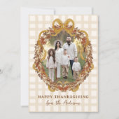 Herfstkrans met strik 4 foto Thanksgiving Feestdagenkaart (Voorkant)