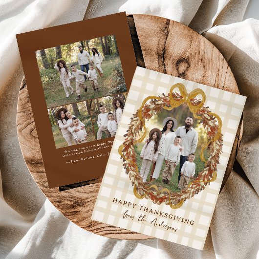 Herfstkrans met strik 4 foto Thanksgiving Feestdagenkaart