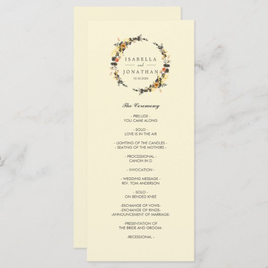 Herfstkrans | Modern Huwelijks Programma Programmakaart (Voorkant / Achterkant)