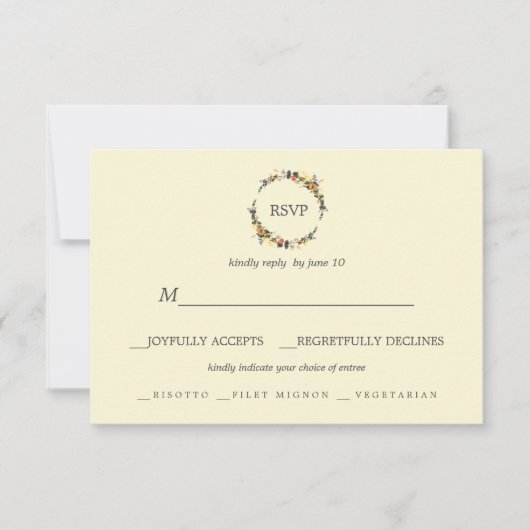 herfstkrans | Moderne bruiloft RSVP maaltijd keuze (Voorkant)