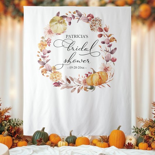Herfstkrans Pompoen Herfst Bruiloft Feest Achtergr Wandkleed