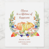 Herfstkrans Pompoen Thanksgiving Bruiloft Wijn Etiket (Enkel label)