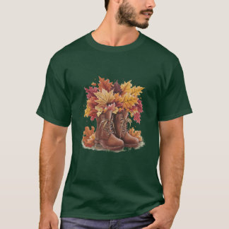 Herfstlaarzen met herfstbladeren Gezellige herfst T-shirt