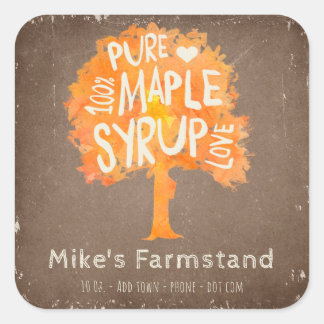 Herfstlabel voor fles rustieke esdoornsiroop sjabl vierkante sticker