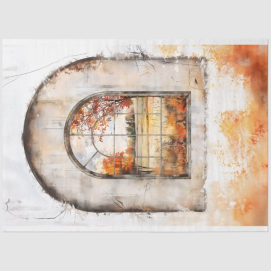 Herfstlandschap door boogvenster AM9 Decoupage Tissuepapier (Voorkant)