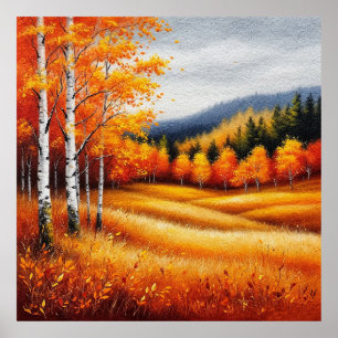 Herfstlandschap met berkenbomen poster