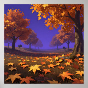 Herfstlandschap met esdoornbladeren poster