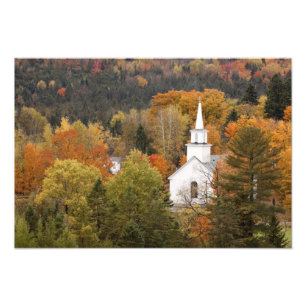 Herfstlandschap met kerk, Vermont, VS Foto Afdruk