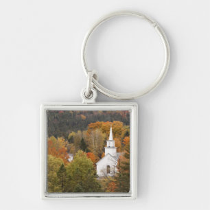 Herfstlandschap met kerk, Vermont, VS Sleutelhanger