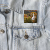 Herfstlandschap met kerk, Vermont, VS Vierkante Button 5,1 Cm (In situ)
