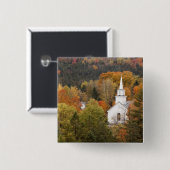 Herfstlandschap met kerk, Vermont, VS Vierkante Button 5,1 Cm (Voorkant /achterkant)