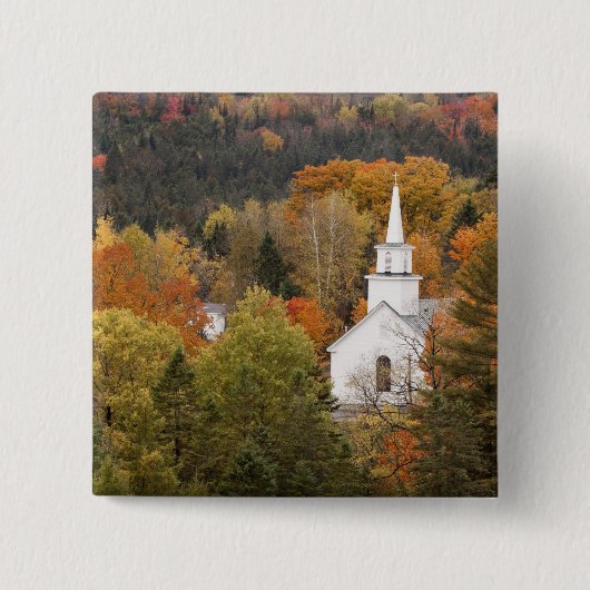 Herfstlandschap met kerk, Vermont, VS Vierkante Button 5,1 Cm (Voorkant)