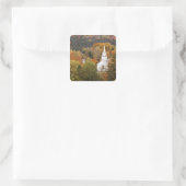 Herfstlandschap met kerk, Vermont, VS Vierkante Sticker (Tas)