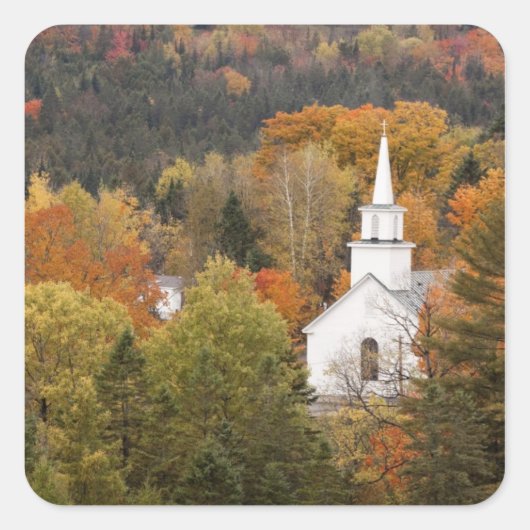 Herfstlandschap met kerk, Vermont, VS Vierkante Sticker (Voorkant)