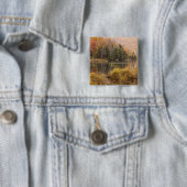 Herfstlandschap met meer, Vermont, VS 3 Vierkante Button 5,1 Cm (In situ)
