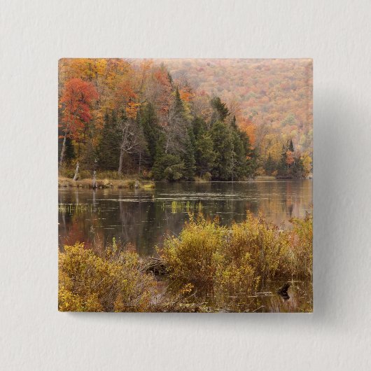 Herfstlandschap met meer, Vermont, VS 3 Vierkante Button 5,1 Cm (Voorkant)