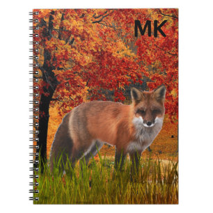 Herfstlandschap met monogram van de rode vos notitieboek