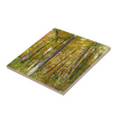 Herfstlandschap van bos met gele bladeren tegeltje (Zijkant)