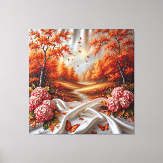 Herfstlandschap versierd met Hortensia's Canvas Afdruk