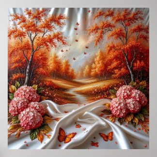 Herfstlandschap versierd met Hortensia's Poster
