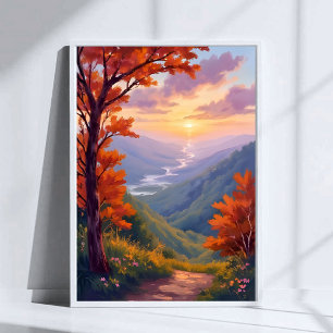 Herfstlandschap Watercolor Herfstbladschildering Poster