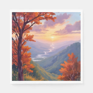 Herfstlandschap Watercolor Herfstloof Schilderij Servet