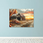 herfstlandweg en schuur 32x24 canvas afdruk (Insitu (Houten vloer))
