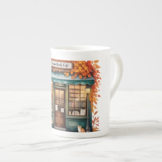 Herfstleescafé Tassen  — Fall Bookstore  Porselein Kop (Voorkant rechts)
