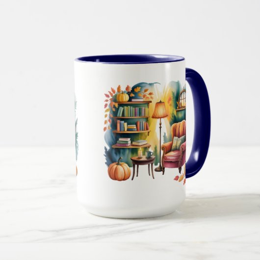 Herfstleesstoel Mok — Knusse Lamp & Boek Hoek (Voorkant rechts)