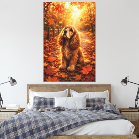 Herfstlicht Cocker Spaniel Puppy – Knus herfst voo Canvas Afdruk (Insitu (Slaapkamer))