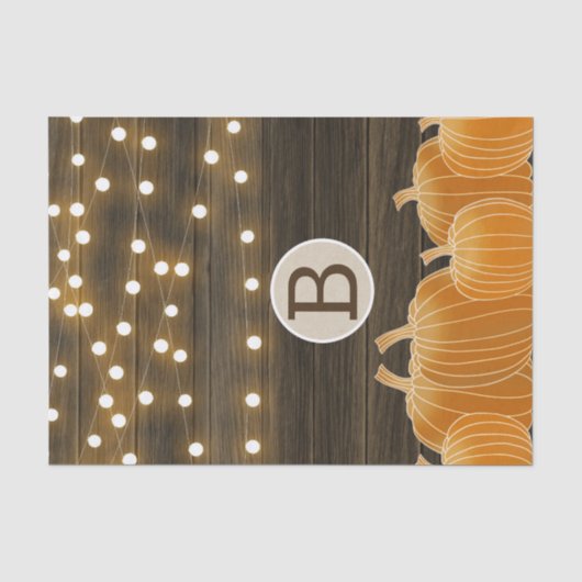 Herfstlichten & Pompoenen Monogram Letter Initiaal Tissuepapier (Voorkant)